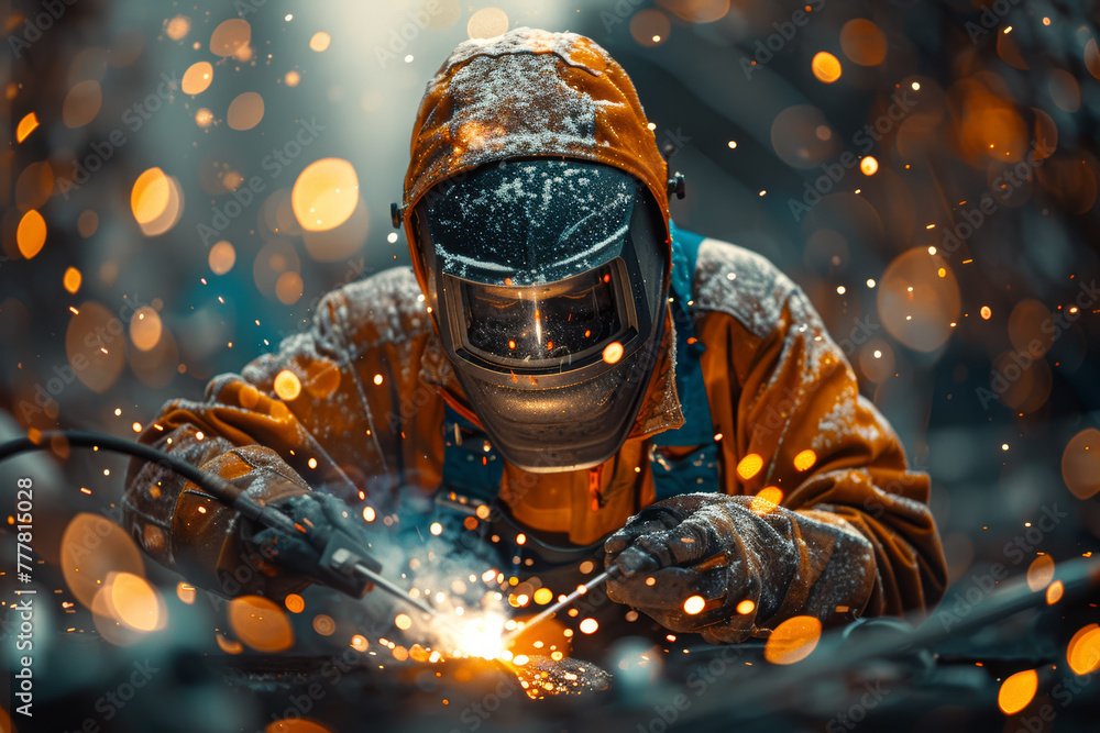 Poster a skilled welder joining metal with precision and strength, creating structures that endure. concept