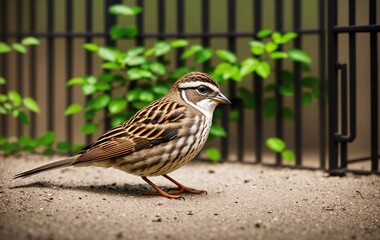 Fototapeta premium A small bird perched on top of a metal fence.
