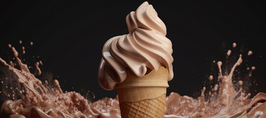 splash of vanilla chocolate milk ice cream cone 10 - obrazy, fototapety, plakaty