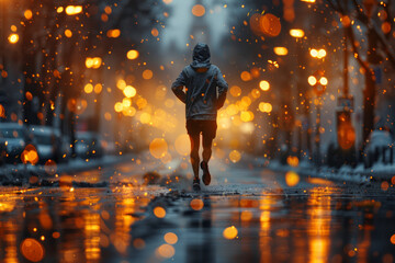 A marathon runner pushing forward, focused on the distant finish line. Concept of endurance and perseverance. Generative Ai.