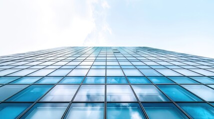 Fototapeta na wymiar Modern blue glass wall of building skyscraper with blue sky reflection. AI generated image