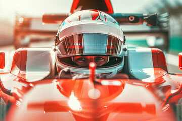 An AI generative image of racing driver in the car before racing.