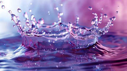 A splash of water with a purple hue. AI.