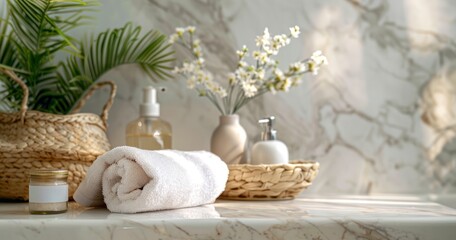 Obraz na płótnie Canvas Marble Counter Tabletop Enhancing Bathroom Ambiance