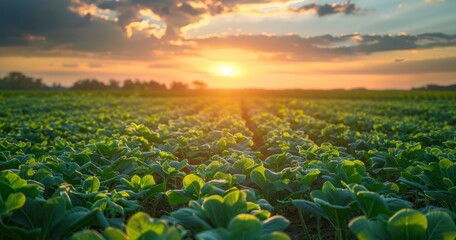 Sunset Glow on Smart Agriculture Fields