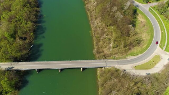 Bridge Over The San River In Solina Bieszczady Aerial Poland
