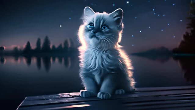 Birman Kitten With Blue Eyes Sitting on Dock Generative AI