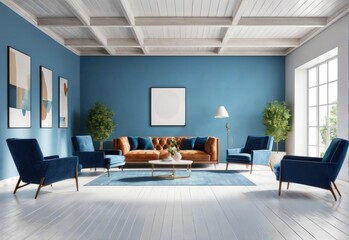Naklejka na ściany i meble loft and living room vintage interior, 3d rendering