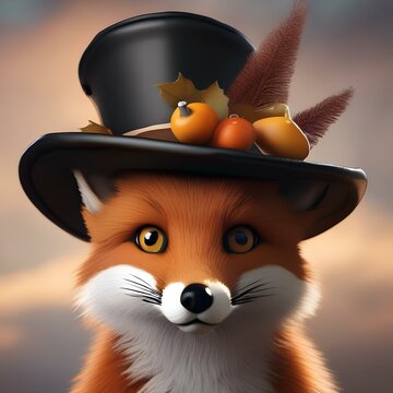 A fox wearing a pilgrim hat and holding a Thanksgiving turkey5