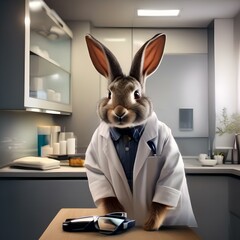A rabbit wearing a doctor's coat and taking care of patients3