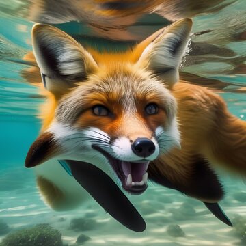 A fox wearing a snorkel and diving underwater5