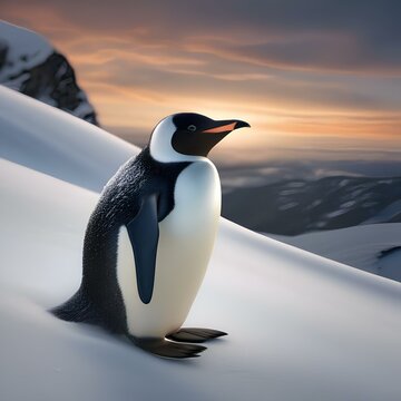 A penguin sliding down a snow-covered hill on a sled3