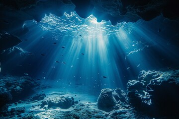Oceanic depths, deep blue mystery, underwater theme - obrazy, fototapety, plakaty
