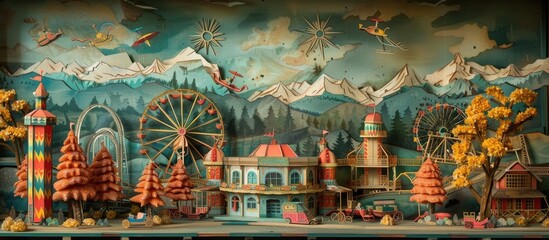 Nostalgic Paper Cut County Fair A Vintage of Classic Fun and Entertainment - obrazy, fototapety, plakaty
