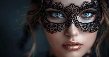 Mysterious Woman Adorned with Lace Mask