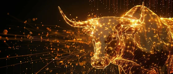 Rolgordijnen Bull market power, animated golden icon, © Seksan