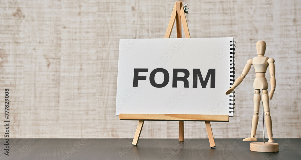 Poster there is notebook with the word form. it is as an eye-catching image.