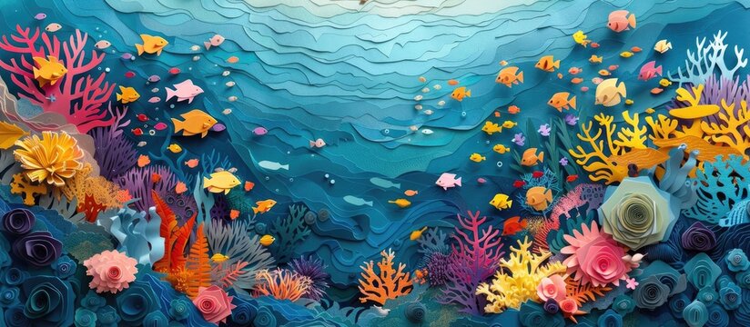 Paper Cut Underwater Story Vibrant Coral Reefs and Playful Fish in a Whimsical Ocean Scene