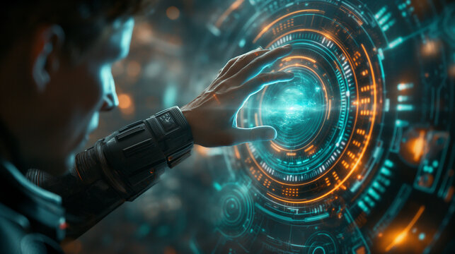 Touch the future analytics. Innovations systems commerce thinking and development technologies in automatics business systems. computers construction of analytical graphics.