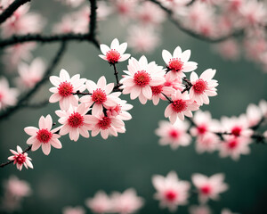 Pink Cherry Blossoms on a Branch
