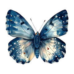 The butterfly is blue. Watercolour. Illustration. An illustration for the design.