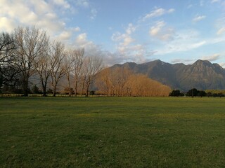 Landscape of trees and mountains in Araucania region, Pucon, Chile