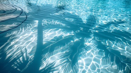 Naklejka premium Clear blue water with the shadow of tropical palm trees. 