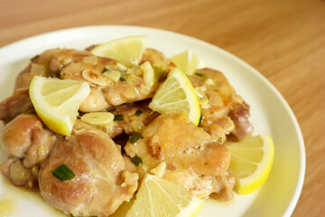 Lemon butter chicken served on plate, ready to eat