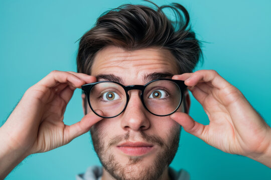 Eye care tips for preventing vision deterioration. Man wearing glasses