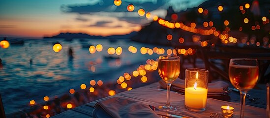 Candlelit Beach Dinner An Intimate Seaside Under the Stars - obrazy, fototapety, plakaty