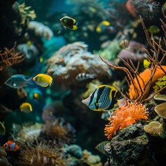 Underwater Paradise: Exotic Fish and Coral Reef in Aquarium