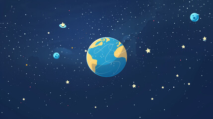 Sleek illustration of Earth floating amidst stars on a deep blue background