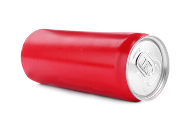 Energy drink in red aluminum can isolated on white