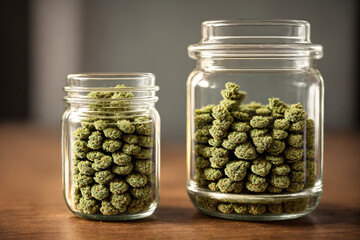 Glass Jars Filled with Marijuana Leaves