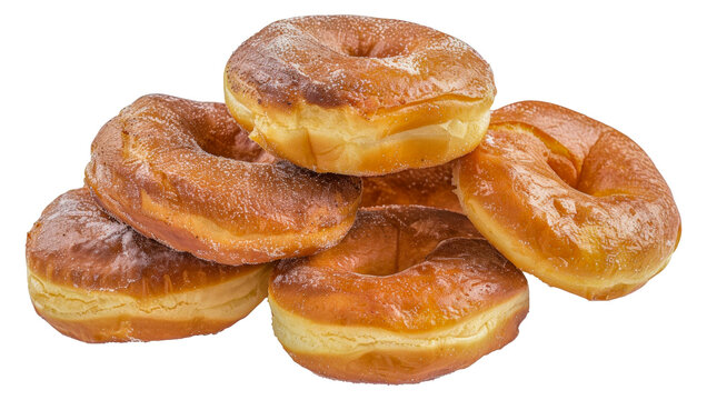 A stack of donuts with powdered sugar on top, cut out - stock png.