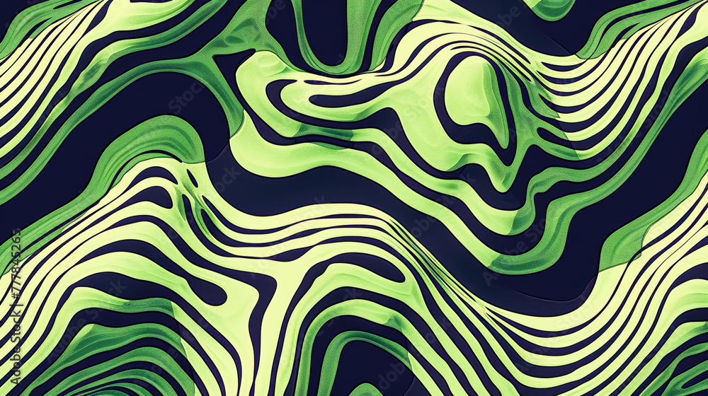 Poster abstract green and black wavy lines forming a digital topographic map-like pattern on a dark backgro