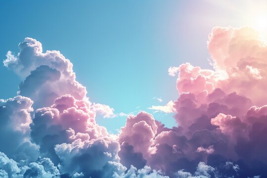 Beautiful background image of a romantic blue sky with soft fluffy pink clouds. Panoramic natural view of a dreamy sky--v 6.0 --s 200 --ar 3:2 --c 0 - Image #3 @Hamza