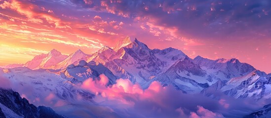 Breathtaking Bokeh Sunset Illuminates SnowCovered Mountains with Radiant Hues