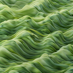 The image is a close up of green waves that are very long and thin. The waves are so thin that they almost look like they are made of paper. The image has a calming and peaceful mood - obrazy, fototapety, plakaty