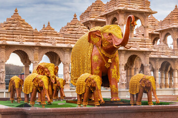 Scenic elephants statues decoration at Akshardham Mahamandir temple at BAPS Swaminarayan Akshardham