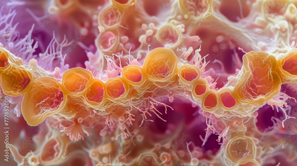 Poster a microscopic image of a single hypha showing the tubelike structure and crosssectional view of the 