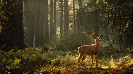 deer in the forest - obrazy, fototapety, plakaty
