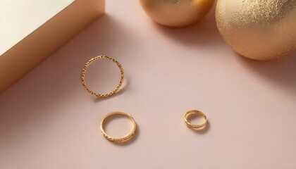Elegant jewelry set of gold earrings, necklace and rings. Jewelry set minimalist style. Product still life concept - obrazy, fototapety, plakaty