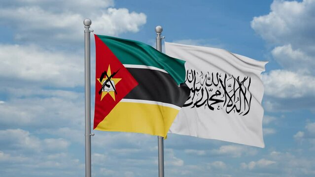 Mozambique and Afghanistan two flags waving together, looped video