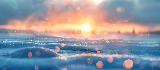 Bokeh Light Blur Sunset Infuses Winter Scenery with Magical Glow - obrazy, fototapety, plakaty