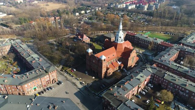 Church In The Historic Housing Estate Nikiszowiec Katowice From The Aerial View