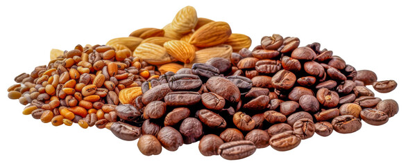 A pile of nuts and coffee beans, cut out - stock png.