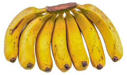 A bunch of bananas with a few brown spots on them, cut out - stock png.