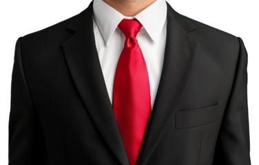 A man wearing a black suit and a red tie, cut out - stock png.