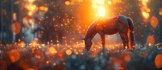 D Clay A Magical Unicorn in a Starlit Meadow at Sunset - obrazy, fototapety, plakaty